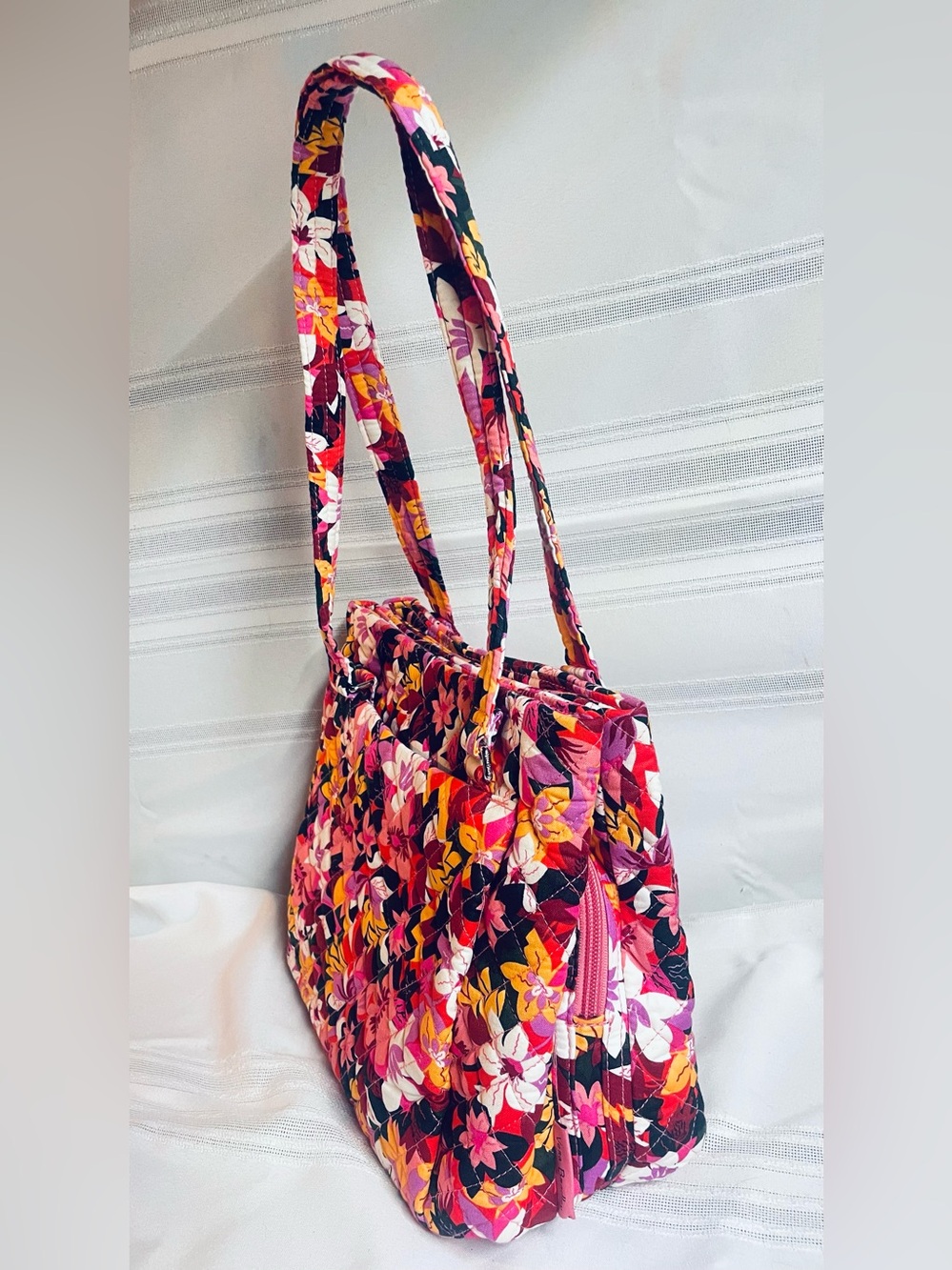 Vera Bradley Rosa Floral Multi Compartment Shoulder Bag Purse Washable 10x12x6